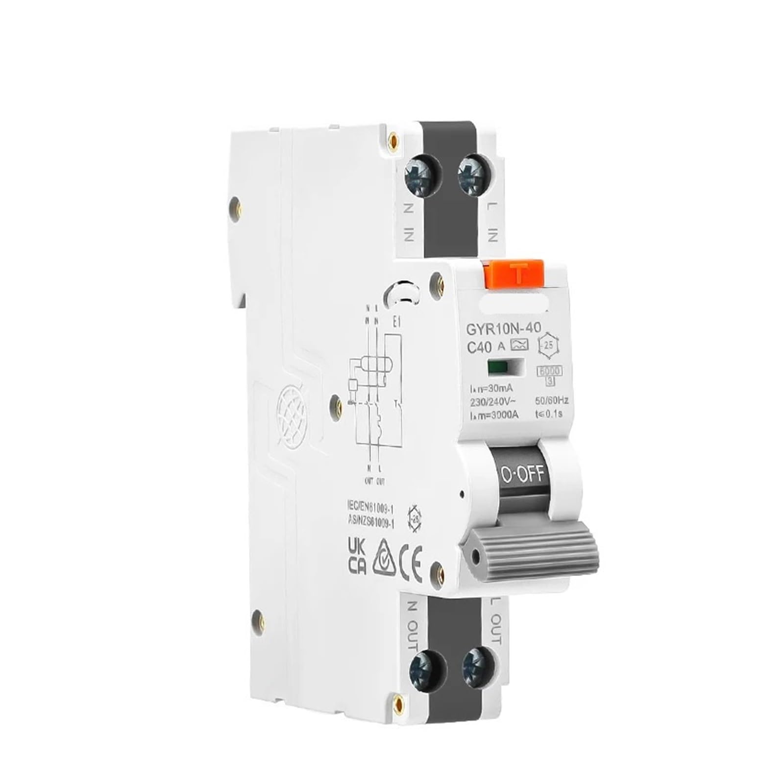 RCBO 18mm disjoncteur différentiel Type A 40A 230V 6KA courant résiduel GYR10N-40