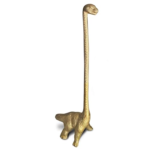 WallCharmers Gold Paper Towel Holder, Metal Toilet or Kitchen Paper Holder for Floor or Countertop, Gold Dino - Gold Dino