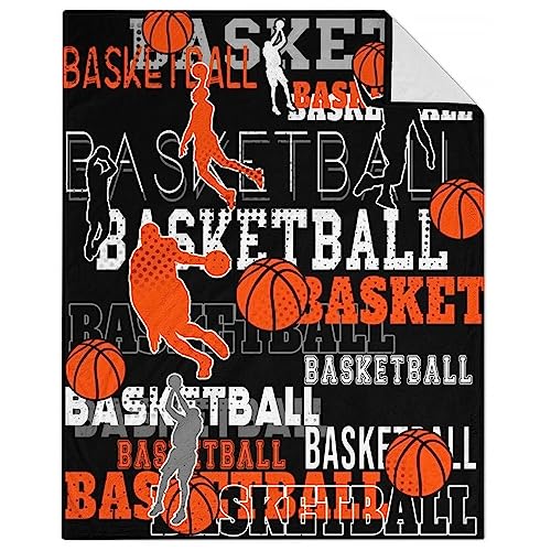 Mercuryelf Basketball Throw Blanket - Soft, Fuzzy & Warm - 40x50 Inches Flannel Blankets for Travel, Office - Black Sports Throws Gift for Kids