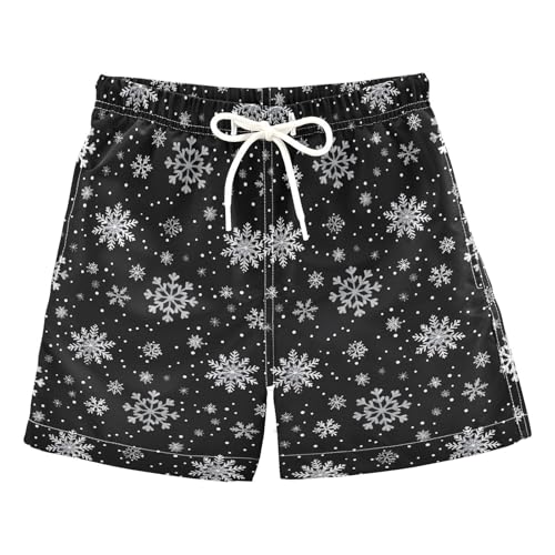 Boys Swim Trunks Quick Dry UPF 50+ Beach Board Shorts Kids Bathing Suits Swimsuit 2T White Snowflakes Black