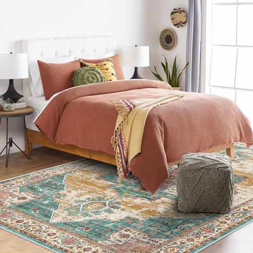 RUUGME Washable 5x7 Area Rugs - Large Rugs for Living Room Stain Resistant Carpet Vintage Rugs for Bedroom with Non Slip Backing Home Decor Floor Decoration Mat (5x7 Green)