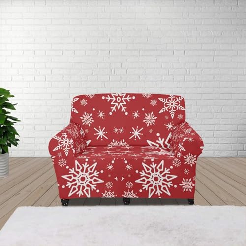 Cugasmaru Stretch Christmas Sofa Slipcover Snowfalke Loveseat Sofa Slipcover Non Slip Soft Cushion Couch, Non Slip Soft Couch Sofa Cover, Xmas Decoration Furniture Protector with Non Skid Foam