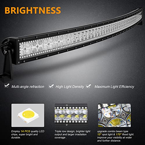 Nicoko 50 Inch 288W Curved Led Light Bar With Chasing Rgb Halo Ring For 16 Million Color Changing With Strobe Flashing Spot Flood Combo Beam Ip67 Waterproof Remote Control Wiring Harness Kit #TOP3