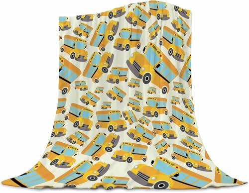Image of School Bus Blanket 30 inchx40 inch - Flannel Fleece Throw with Wheels on Bus Pattern - Ultra Soft Plush for Toddlers & Nursery - Lightweight Travel Blanket for Car Seat, Stroller - School Bus Gift for Kids