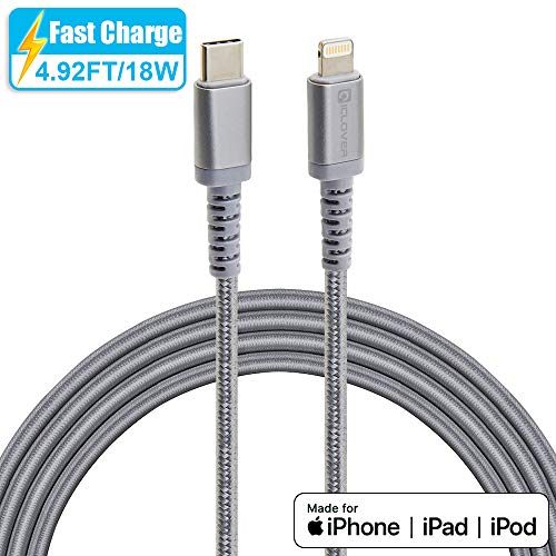 USB C to Lightning Cable,IC ICLOVER (Apple MFI Certified) Type C PD Fast Charging Syncing Cord for iPhone 11/PRO/X/XS MAX,MacBook 2016/2018 Release,iPad,Other iOS Devices (4.9ft Gray Braided)