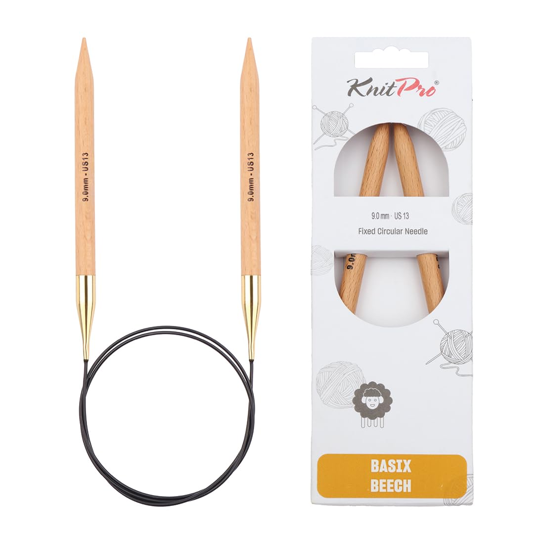 KnitPro Basix Beech Fixed Circular Needles 32" (80cm) | 9.00mm