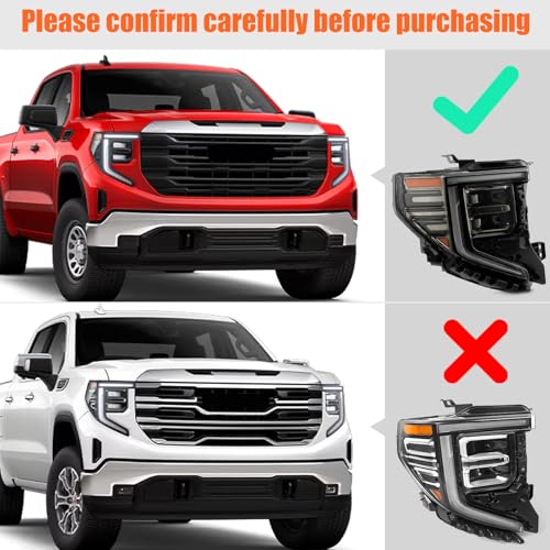 FIONE [FULL LED Headlight Assembly Compatible with GMC Sierra 2022 2023 2024 Front Light black Trim Right Passenger Side RH 85543193 by FIONE - Image 2