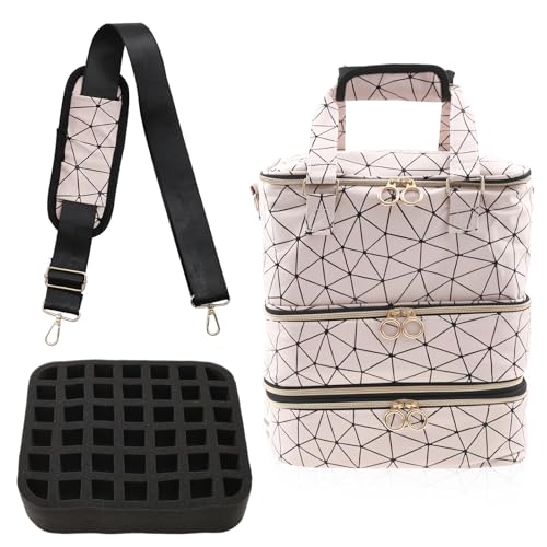 ZFLYCANP Bolsa organizadora de esmalte, armazenamento de suprimentos de unhas de grande capacidade de 3 camadas, estojo de transporte de esmalte com alça de transporte e alça de ombro para casa