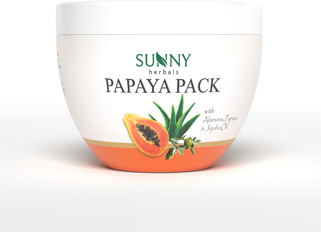 Sunny Herbals Papaya Pack With Added Benefit of Aloevera & Jojoba | Nourishes & Tightens Skin Pores, Removes Blemishes & Pigmentation Marks | Improves Skin Complexion | For Women & Men, 150 gm