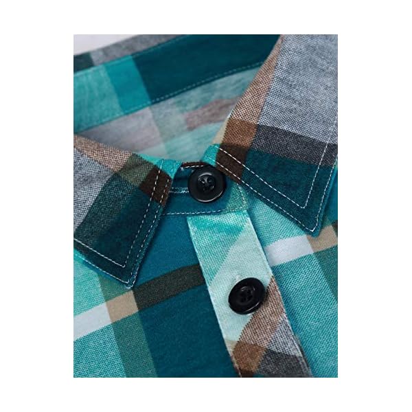 DJT-Womens-Roll-Up-Long-Sleeve-Collared-Button-Down-Plaid-Shirt DJT Women's Long Sleeve Collared Button Down Plaid Shirt Large Turquoise