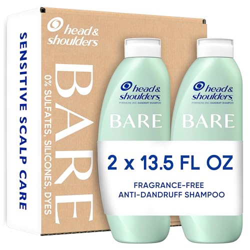 Head & Shoulders Anti-Dandruff Shampoo, BARE Sensitive Scalp Care Twin Pack, with 1% Pyrithione Zinc, Fragrance-Free, Free of Sulfates, Silicones, Gentle, 13.5 fl oz Each