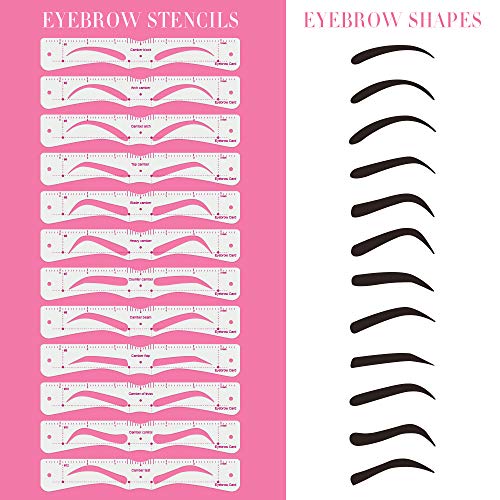 Eyebrow Stencils, 12PCS Eyebrow Shaper Kit, Reusable Eyebrow Template with Strap, Eyebrow Razor,3 Minutes Makeup Tools For A Variety of Face (black)