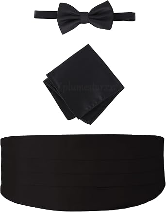 Cummerbund Bow Tie Set Mens Formal Solid Pre-Tied Bow Tie Cummerbund And Pocket Square Set MenS 3 Piece Formal Accessory Set