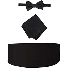 Cummerbund Bow Tie Set Mens Formal Solid Pre-Tied Bow Tie Cummerbund And Pocket Square Set MenS 3 Piece Formal Accessory Set