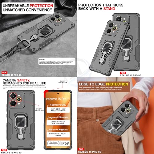 Image of AESTMO Armor Back Cover for Realme 15 Pro 5G | Ring Holder & Kickstand & Camera Protection in-Built | 360 Degree Protection Back Case Cover (Black)