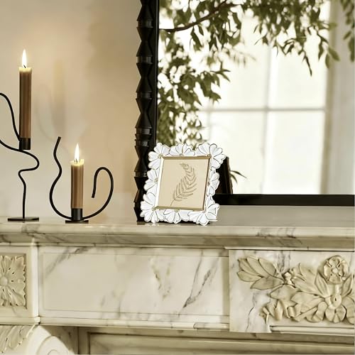 Image of Antique Floral Picture Frame - Resin & Glass Victorian-Style Frame for Tabletop or Wall Decor (White, 4 inch x 4 inch)