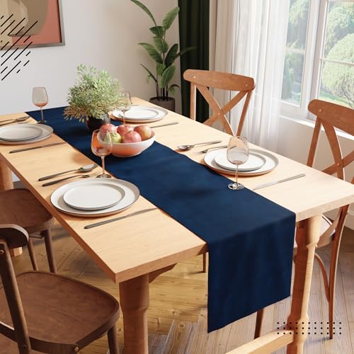 Image of Encasa XO Dining Table Runner for 4 to 6 Seater | 32x183 cm | Royal Blue | Chenille Fabric | Machine Washable