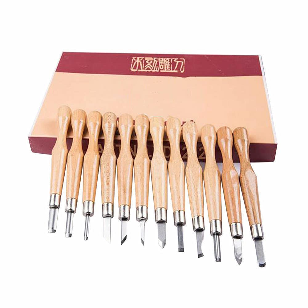 Set di strumenti per scalpelli a mano da intaglio del legno da 12 pezzi professionali per sgorbie per la lavorazione del legno, come mostrato