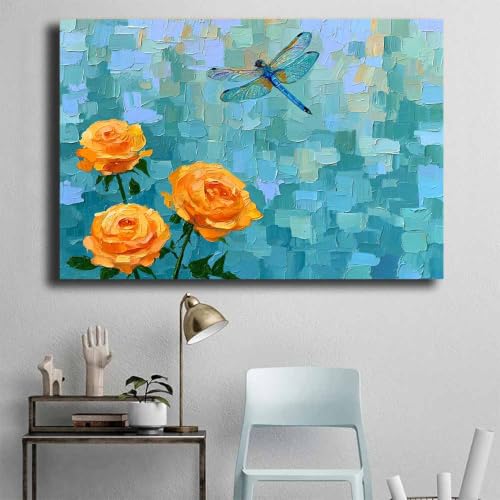 Toile libellule jaune rose grand format pour réveiller un mur blanc