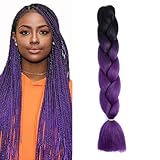 Braiding Hair Ombre Black to Deep Purple Braid Hair Extensions Hot Water Setting High Temperature Synthetic Fiber 24 Inches(B25-1Pack)