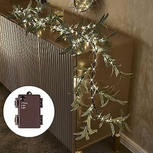 Birchlitland Lighted Olive Garland Battery Operated with Timer 6FT 96 LED Fairy Lights Faux Vine with Lights for Mantel Fireplace Wall Patio Wedding and Holiday Decor