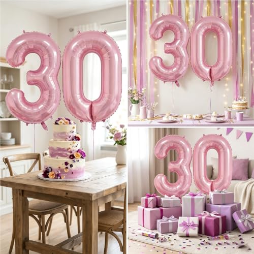 Image of Number Balloons Pink Party Balloon - Giant Number 30 Balloon, 40 Inch Large Balloon, Birthday Decorations for Women, Birthday Balloon for Anniversary Baby Shower Princess Party Decorations