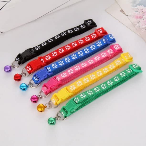 Image of Footprint Cat Collar with Bell Basic Dog Cat Collar I Buckle Adjustable Polyester Cat Dog Collar I with Bell 10 MM (Pink Color)