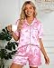 BiueLetter Womens Satin Silk Pajamas Set Soft Loungewear Pjs 2 Piece Button Down Short Sleeve Notch Collar Sleepwear