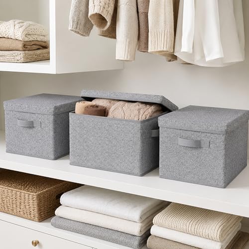 Image of WUIKE Storage Boxes with Lids, Ash Gray, Extra Large, 3-Pack
