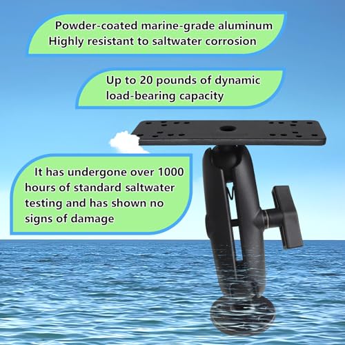 Beigaoxu Universal Marine Fish Finder Mount, Aluminum Alloy Medium Arm Bracket with 1.5\" Ball Mount Plate & Base, Compatible with Garmin Lowrance Humminbird Chartplotter Marine Electronics