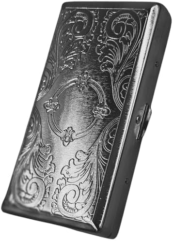 Cigarette Case Victorian Style Metal Holder for Regular, King and 100's Size Pocket Protective Security Wallet (ES100, Silver)