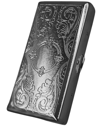 Cigarette Case Victorian Style Metal Holder for Regular, King and 100's Size Pocket Protective Security Wallet (ES100, Silver)