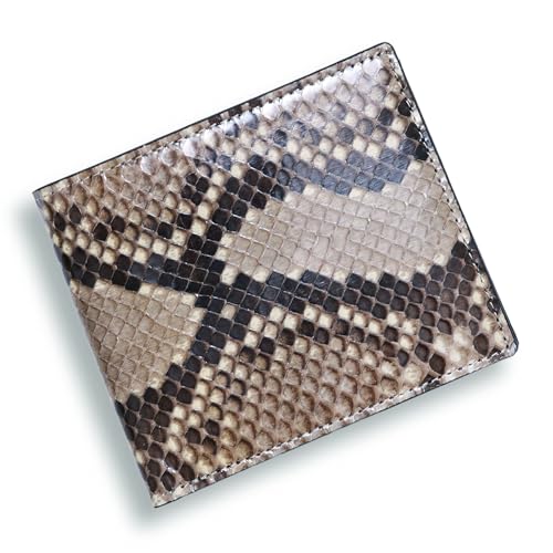 [CLW クロコダイルレザーワークス] ダイヤモンドパイソン無双二つ折り財布（小銭入れあり）シャイニングナチュラル 日本製 パイソン ヘビ革 財布 折財布 メンズ キャッシュレス ブランド ギフト プレゼント