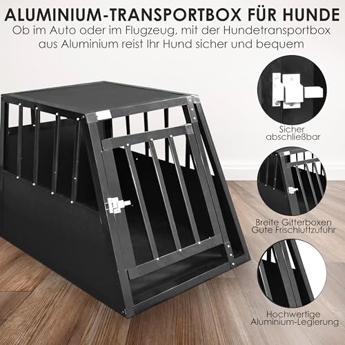 Defacto Hundetransportbox Alu Hundebox Reisebox Autobox Gittertür abschließbar Aluminium Transportbox für Hunde Tiertransportbox (Schwarz, (M) 59X69X50 cm)
