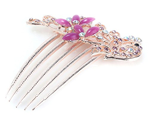 niceEshop(TM) Retro Fashion Colorfull Rhinestone Elegant Peacock Tuck Comb,Purple