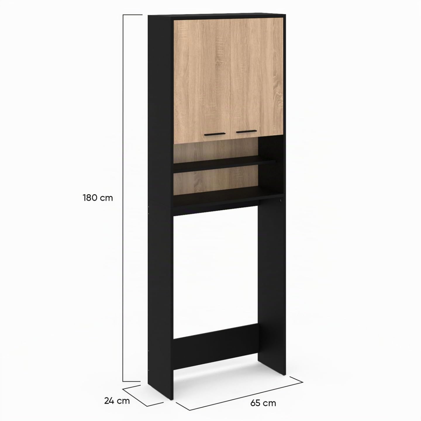 IDMarket - Scaffalatura WALLIS nera e in faggio per lavatrice e piano WC