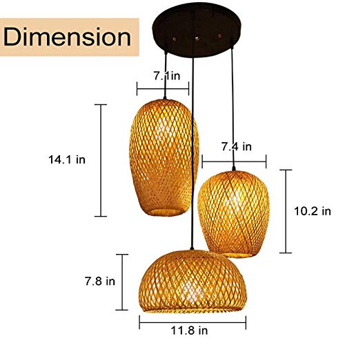 GCQ Bamboo Lantern Pendant Lamp, Retro Japanese Style E27 Chandelier Hanging Light Ceiling Lighting Fixture for Living Room Bedroom Restaurant Cafe Teahouse Bar Dining Room Club - Image 2