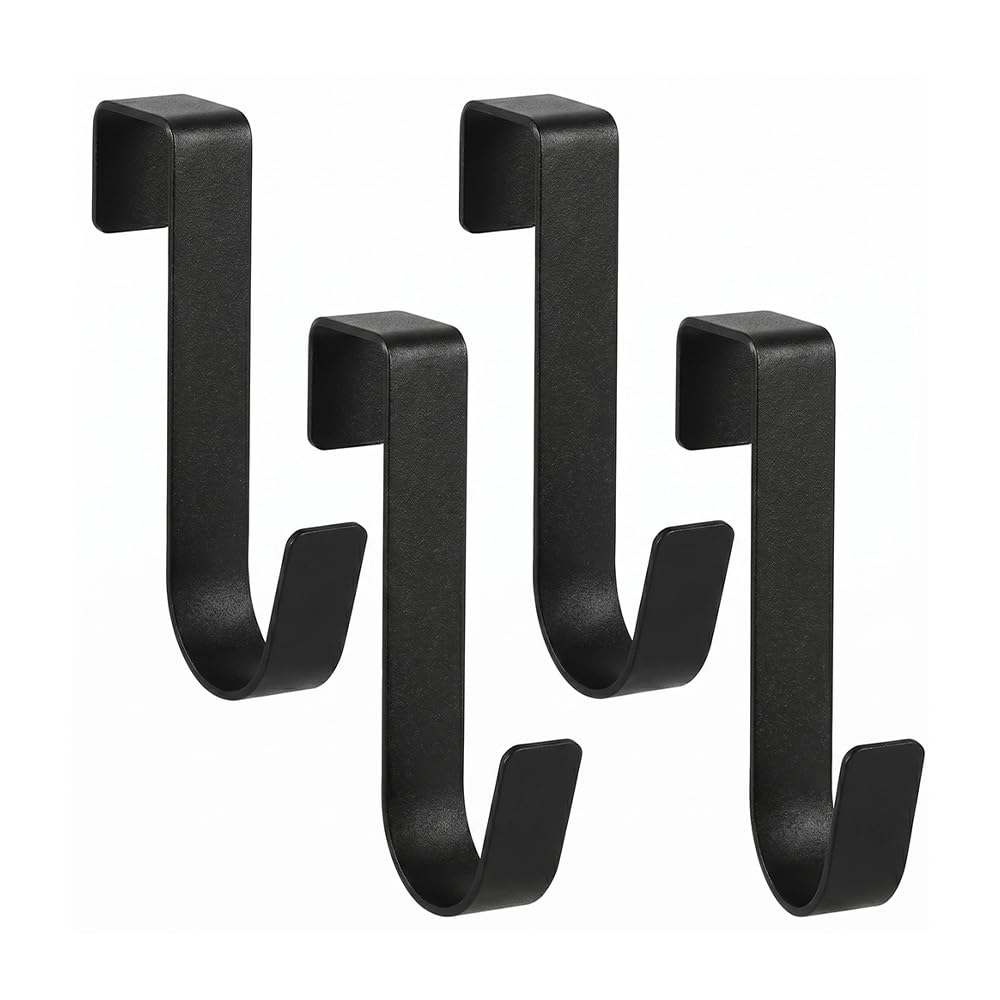 Norvyn 4-Pack Black Over Cabinet Door Hooks for 2cm Thick Doors