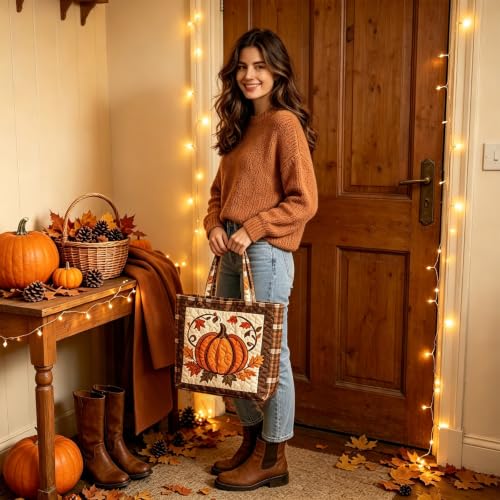 Vintage Quilted Tote Bag With Pumpkin Print, Handbags For Women, Fall Bag - image 2