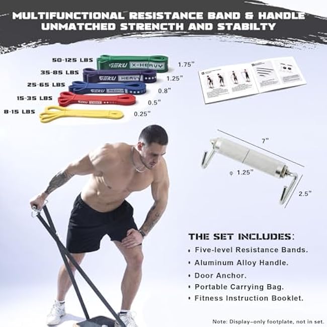 Resistance Bands with Aluminium Alloy Handle, Set of 5 Natural Latex Exercise Bands for Heavy Duty Workout Stretching Power Lifting with Carrying Bag