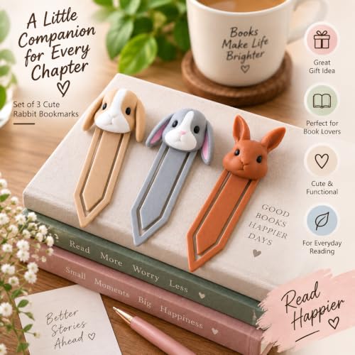 Image of 3 Pack Cute Rabbit Bookmarks Set for Readers & Gifting | Bunny Page Marker