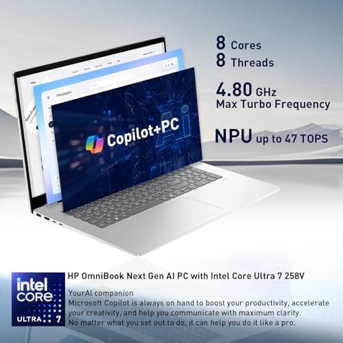 HP OmniBook 7 AI Touchscreen Laptop, 17.3" FHD IPS 400 nits Display, Intel Core Ultra 7 258V, NPU up to 47 Tops, 32GB RAM, 1TB SSD, Wi-Fi 7, Backlit KB, Thunderbolt 4, Windows 11 (Renewed) - 2