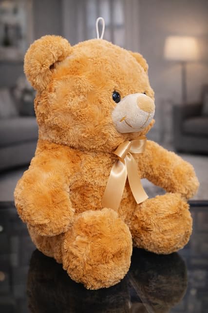 Image of Soft Stuffed Plush Teddy Bear for Kids Girls & Boys | Cute Brown Huggable Teddy Toy with Bow | Birthday, New Year, Valentine & Gift Item (13 Inch)
