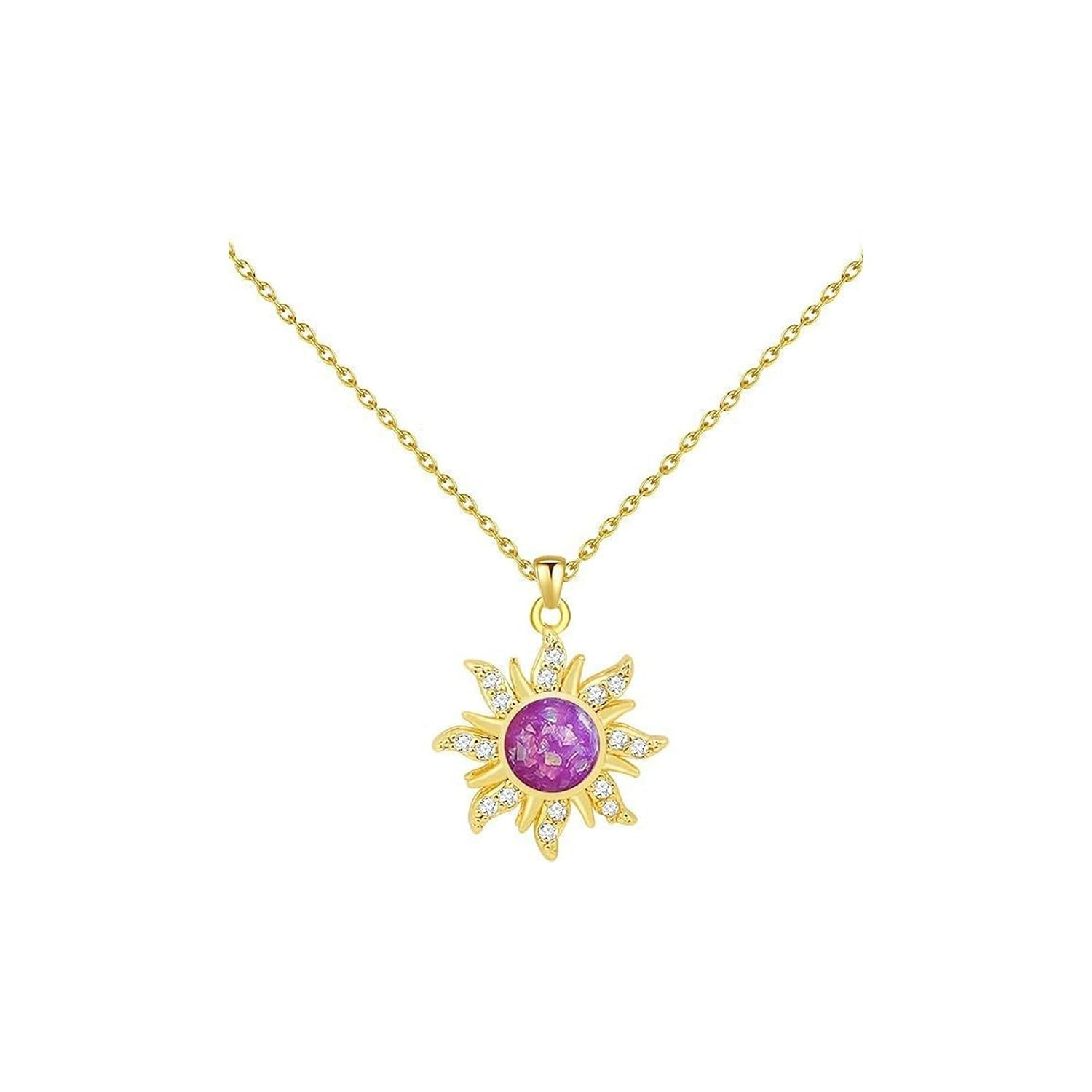 Choistily Colar Rapunz Sun feminino com pingente de sol, colar de opala roxa, bijuteria personalizada