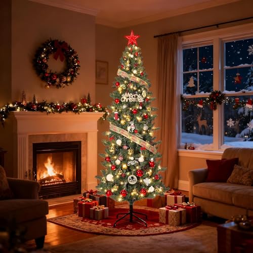 GarveeHome Pencil Christmas Tree - Prelit Christmas Tree with 120 Lights, Indoor Outdoor Holiday...