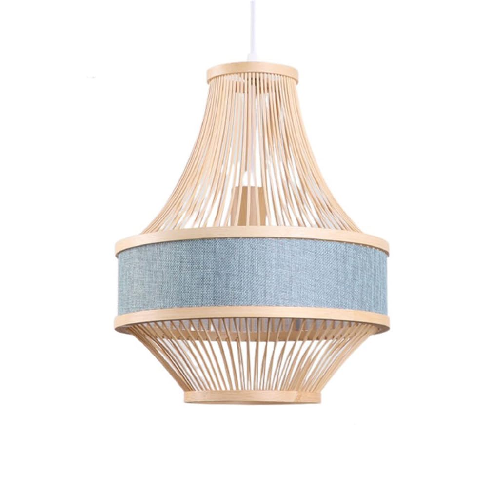 LYMSXAZOU Lighting Industrial Bamboo Pendant Light With Wood Canopy Lantern Boho 11.8" Rattan Chandelier Fixture For Living Room Dining Kitchen Hanging Ceiling