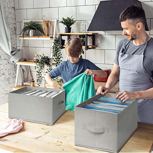 Criusia Large Wardrobe Clothes Organizer, 3 Pack Closet Organizers And Storage With Handles, Foldable Fabric Drawer Organizers Dividers For Clothing, Jeans, Sweater, Bras (14.2X9.8X7.9, 17 Grids, Grey) #TOP6