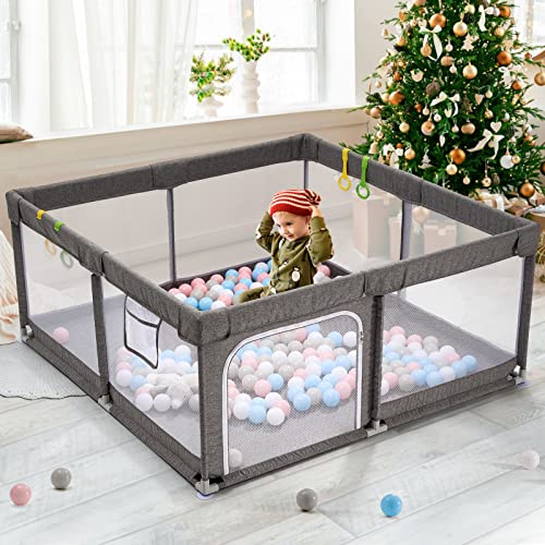 Image of UANLAUO Baby Playpen, Sturdy Playpen for Babies and Toddlers, Safety Baby Play Yards, Easy Assembly Large Baby Playpen for Babies, Anti-Collision BPA-Free Breathable Mesh Play Pen, 59in X 59in (Gray)…