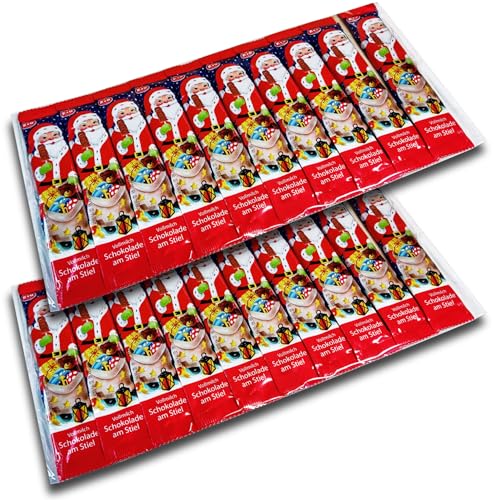 2 er Pack Lolly Choc Company Weihnachtsmänner am Stiel 2 x 10 einzeln verpackte Weihnachtsmann-Lollis aus Vollmilchschokolade. Mit weihnachtlichem Ausmalbild.