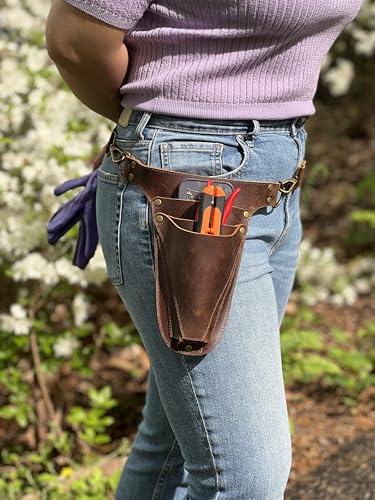 Garden Tool Belt, Handmade Premium Leather with Pouches Pockets Holster for Women & Men, Gardeners, Florists, Electrician, Carpenter, Flower Farmer, Landscaper, Construction (Small Size)